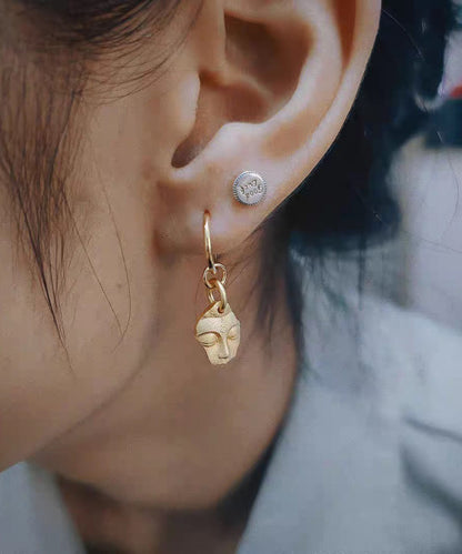 Chinese Style Gold Silver Bianyan Guanyin Earrings