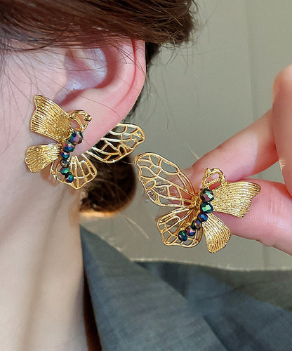 Chinese Style Gold Stergild Silver Overgingld Butterfly Stud Earrings