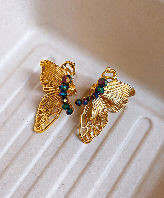 Chinese Style Gold Stergild Silver Overgingld Butterfly Stud Earrings