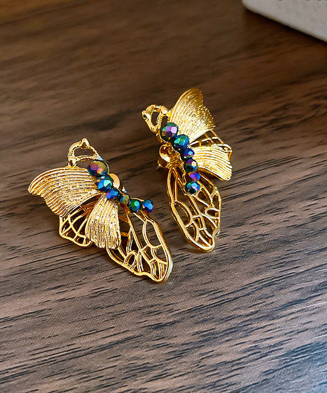 Chinese Style Gold Stergild Silver Overgingld Butterfly Stud Earrings