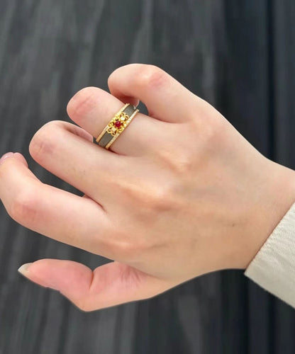Chinese Style Gold Zircon Alloy Imitation Jade Rings