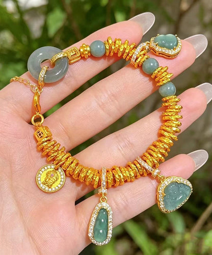 Chinese Style Gold Zircon Alloy Peace Button Gourd Charm Bracelet