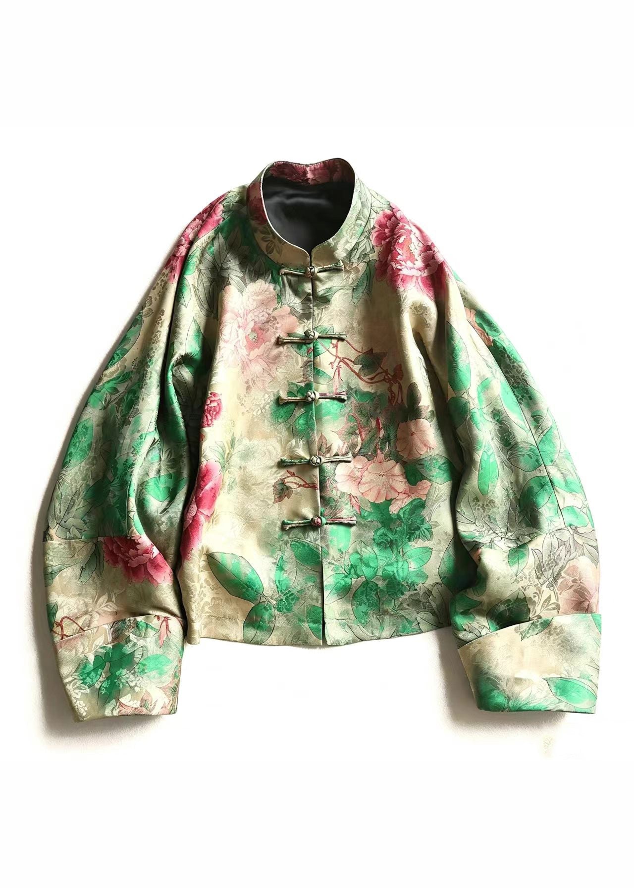 Chinese Style Green Stand Collar Frog Buttons Jackets Long Sleeve
