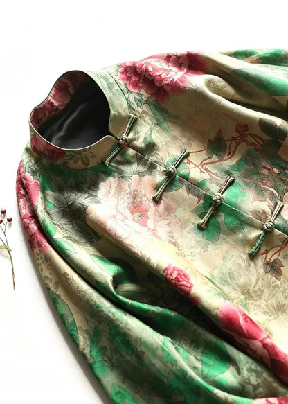 Chinese Style Green Stand Collar Frog Buttons Jackets Long Sleeve