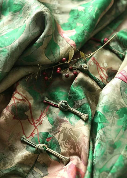 Chinese Style Green Stand Collar Frog Buttons Jackets Long Sleeve