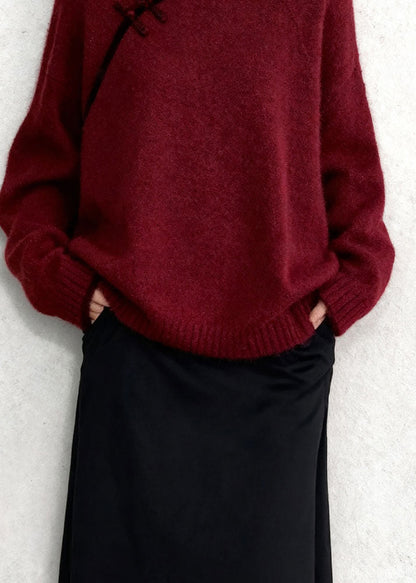 Chinese Style Mulberry Mandarin Collar Warm Knitted Tops Winter