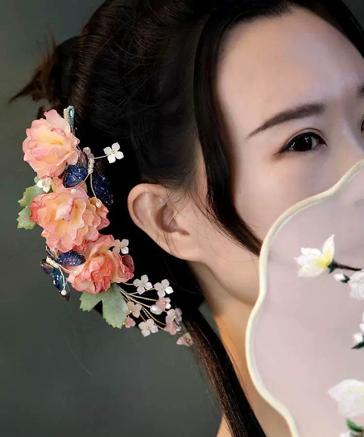 Chinese Style Multicolor Alloy Floral Butterfly Hairpin