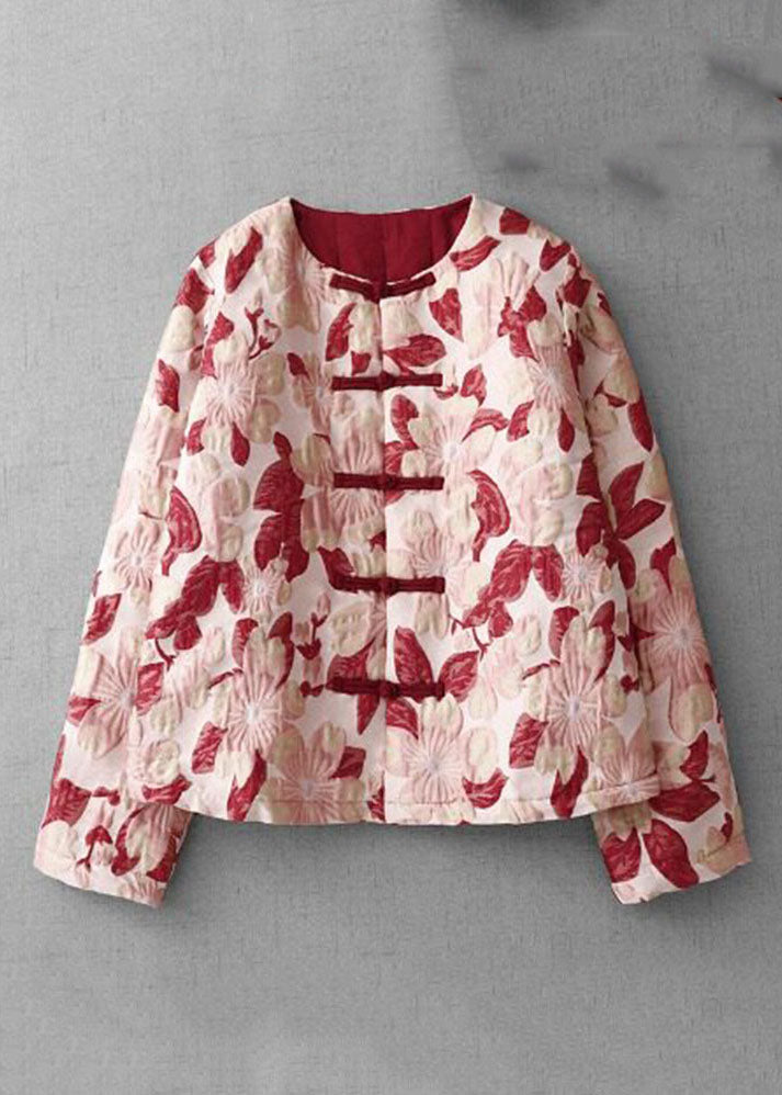 Chinese Style O-Neck Print Patchwork Thick Parka Winter