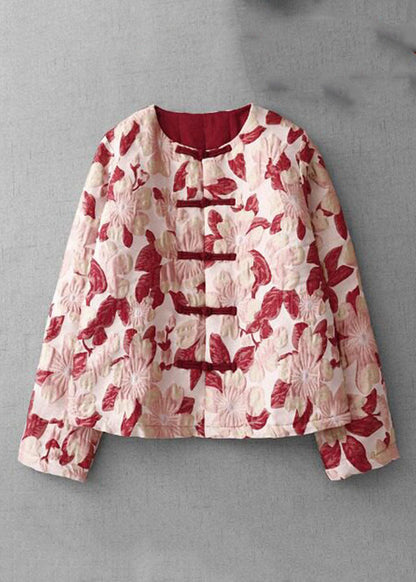 Chinese Style O-Neck Print Patchwork Thick Parka Winter