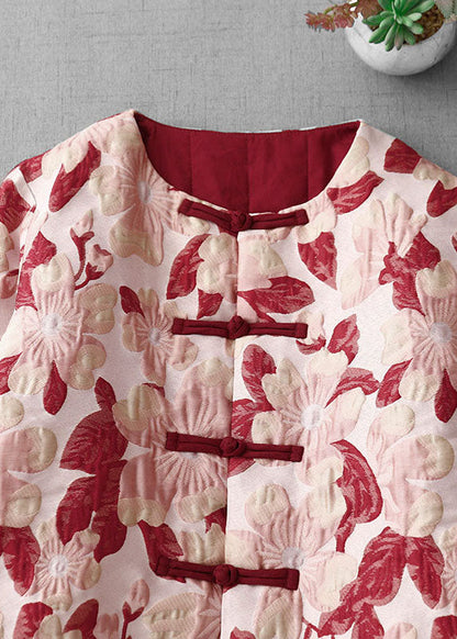 Chinese Style O-Neck Print Patchwork Thick Parka Winter