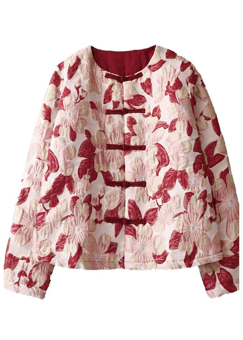 Chinese Style O-Neck Print Patchwork Thick Parka Winter