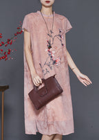 Chinese Style Pink Print Chiffon Cheongsam Dress Summer