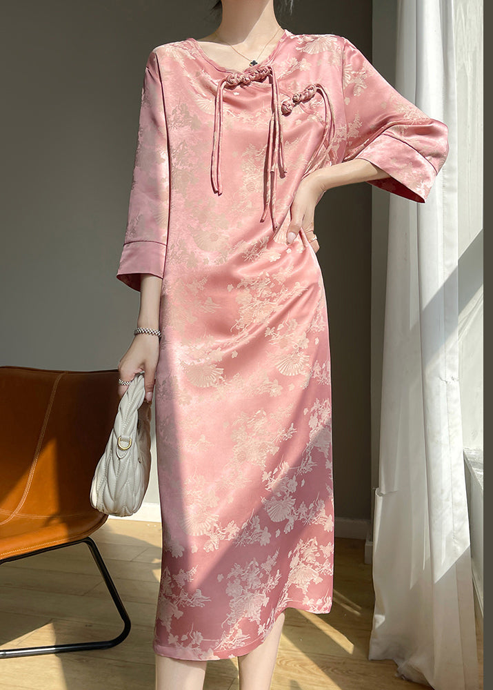 Chinese Style Pink Tasseled Jacquard Silk Dresses Bracelet Sleeve