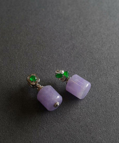 Chinese Style Purple Alloy Zircon Jade Bucket Bead Stud Earrings