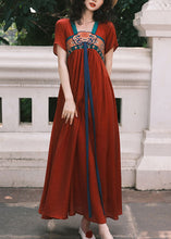Load image into Gallery viewer, Chinese Style Purple Embroidered Wrinkled Chiffon Long Dress Summer