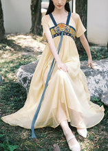 Load image into Gallery viewer, Chinese Style Purple Embroidered Wrinkled Chiffon Long Dress Summer