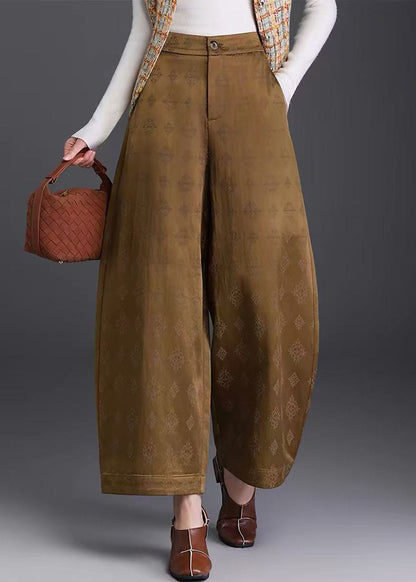 Chinese Style Purple Pockets High Waist Wide Leg Crop Pants Fall