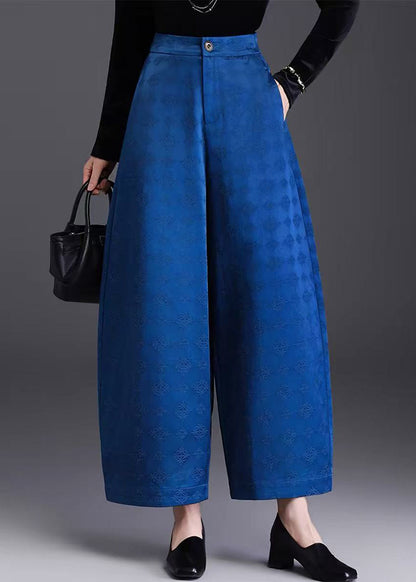 Chinese Style Purple Pockets High Waist Wide Leg Crop Pants Fall