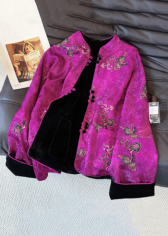 Chinese Style Purple Print Wear On Both Sides Silk Velvet Coat Fall