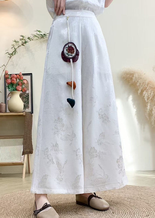 Chinese Style Purple Tassel Pockets Jacquard Silk Pants Fall