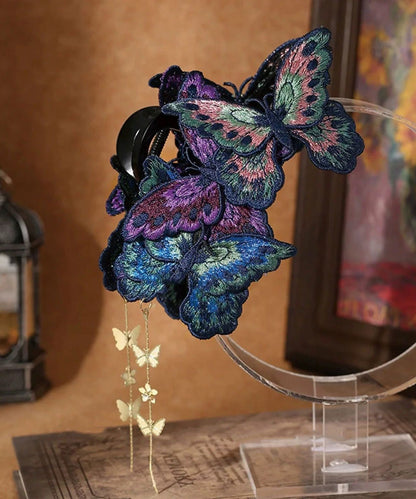Chinese Style Rainbow Alloy Cloth Butterfly Tassel Hairpin