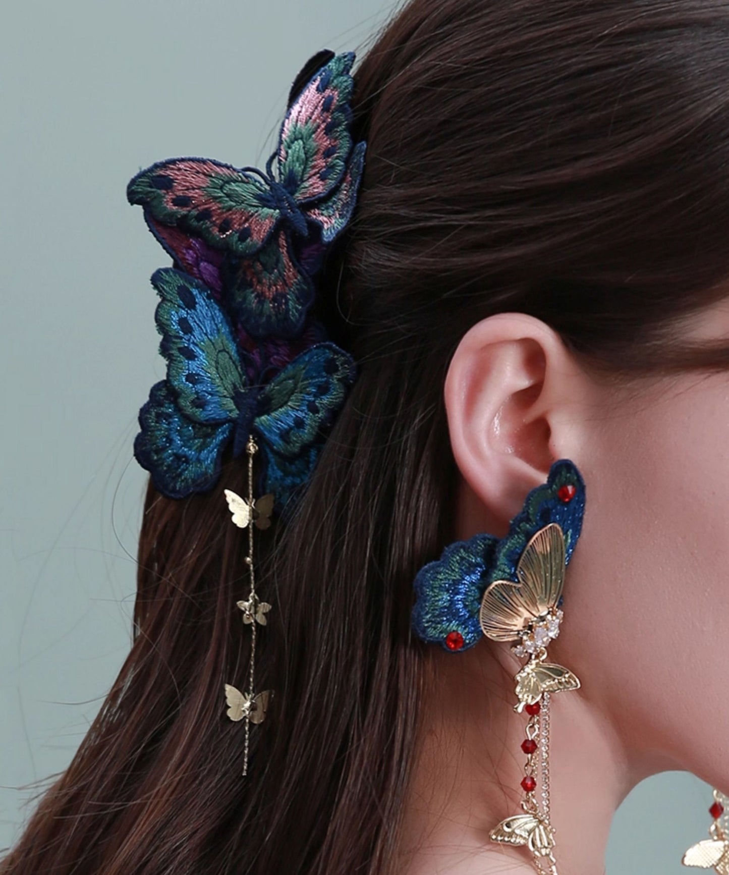 Chinese Style Rainbow Alloy Cloth Butterfly Tassel Hairpin