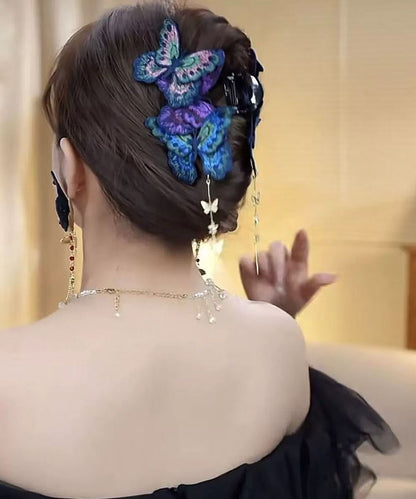 Chinese Style Rainbow Alloy Cloth Butterfly Tassel Hairpin