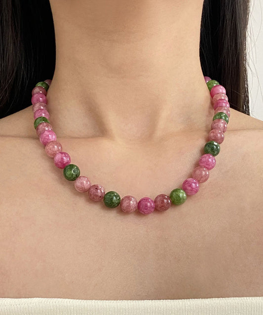 Chinese Style Rainbow Alloy Gem Stone Agate Gratuated Bead Necklace