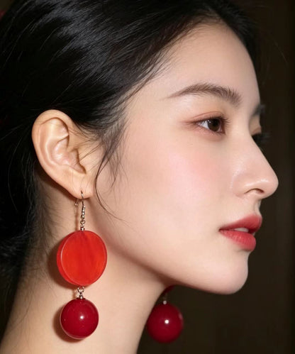 Chinese Style Red Copper Alloy Asymmetrical Drop Earrings