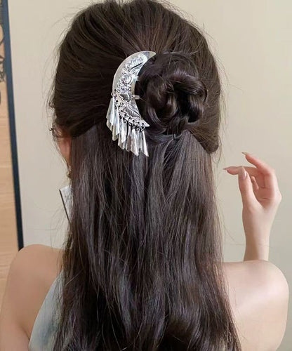 Chinese Style Silk Alloy Moon U-Shaped Tassel Hairpin
