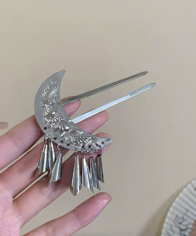 Chinese Style Silk Alloy Moon U-Shaped Tassel Hairpin