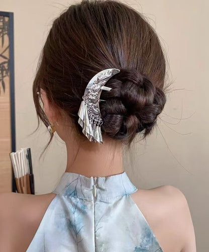 Chinese Style Silk Alloy Moon U-Shaped Tassel Hairpin