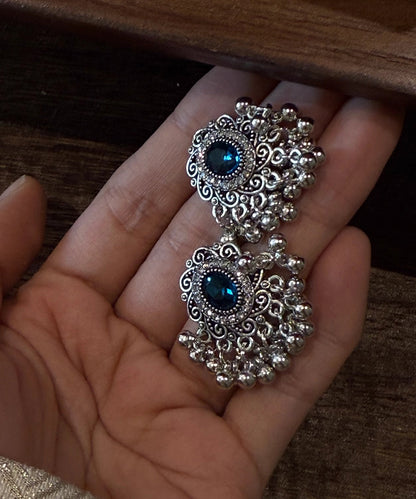 Chinese Style Silk Sterling Silver Gem Stone Pearl Stud Earrings