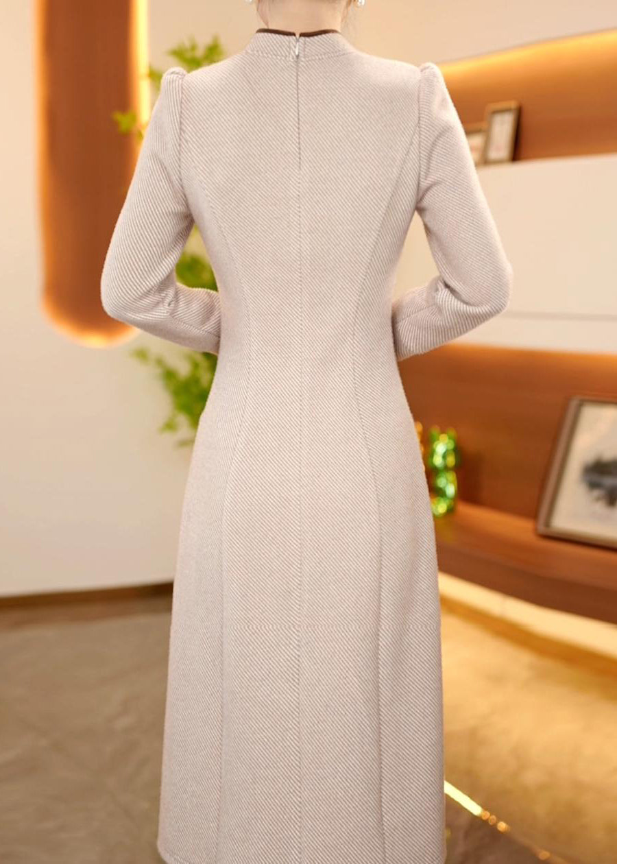 Chinese Style Stand Collar Oriental Button Cotton Long Dress Spring
