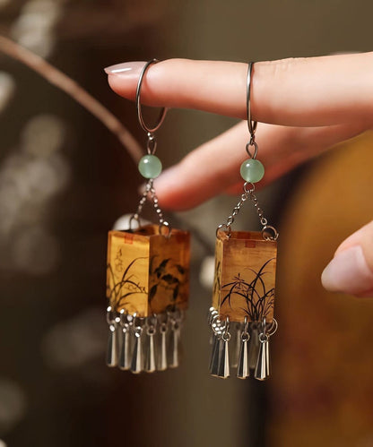 Chinese Style Sterling Silver Palace Lantern Tassel Drop Earrings