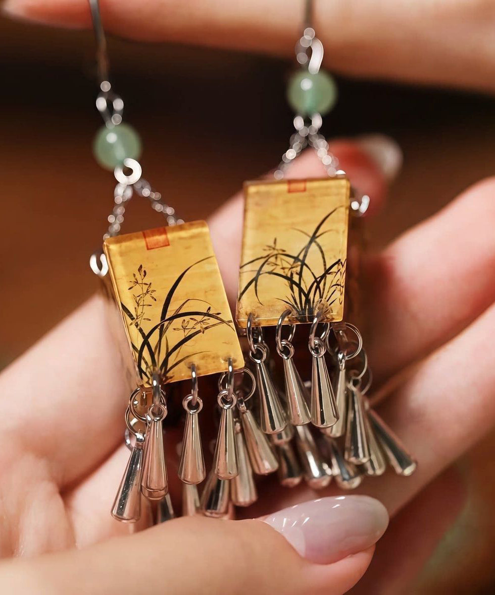 Chinese Style Sterling Silver Palace Lantern Tassel Drop Earrings