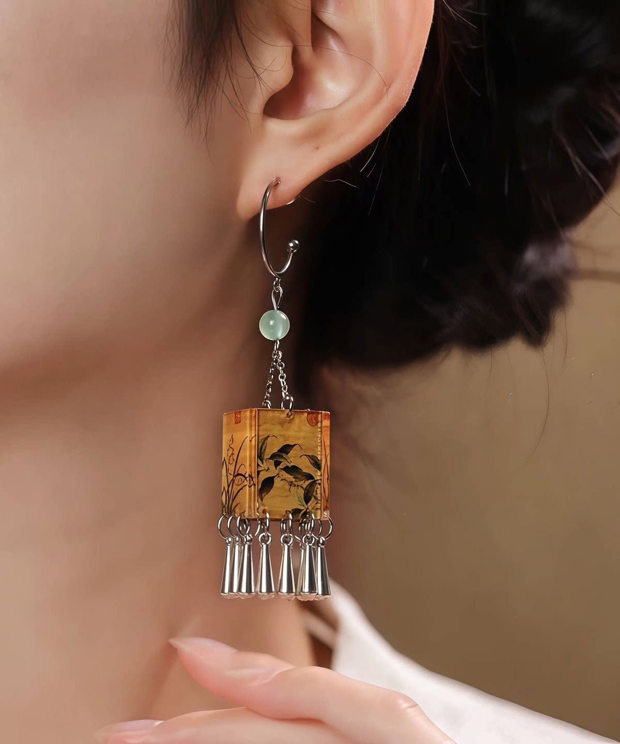 Chinese Style Sterling Silver Palace Lantern Tassel Drop Earrings
