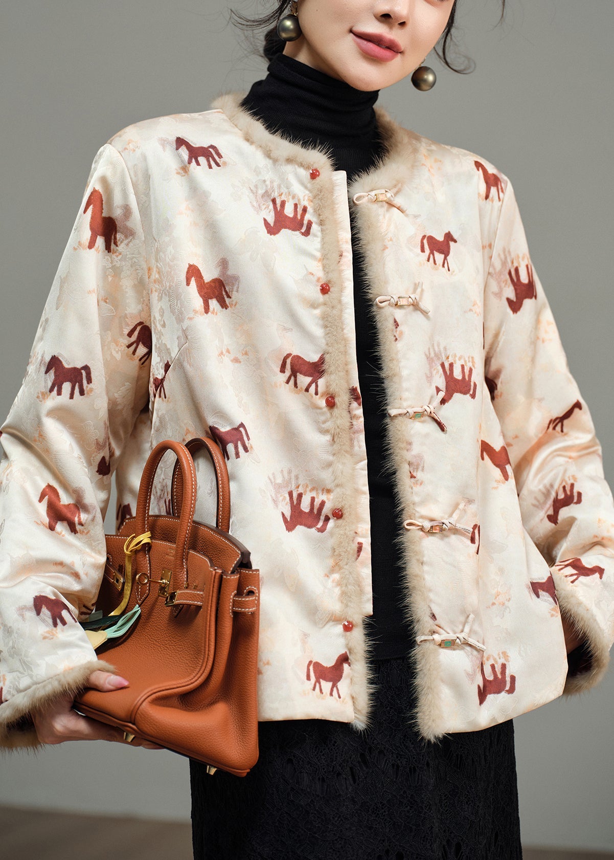 Chinese Style Wear On Both Sides Jacquard Fur Patchwork Coat Winter