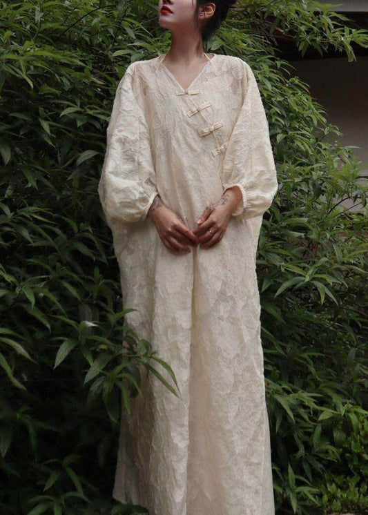 Chinese Style White V Neck Button Long Cardigans And Maxi Spaghetti Stra Sundress Two Pieces Set Fall