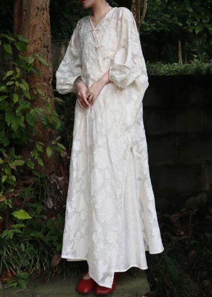 Chinese Style White V Neck Button Long Cardigans And Maxi Spaghetti Stra Sundress Two Pieces Set Fall
