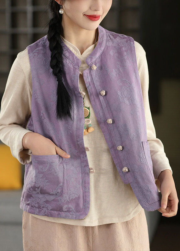 Chinese Style Yellow Embroidered Pockets Waistcoat Sleeveless