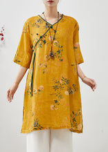 Load image into Gallery viewer, Chinese Style Yellow Tasseled Print Linen Dress Summer