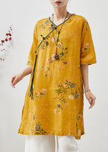 Load image into Gallery viewer, Chinese Style Yellow Tasseled Print Linen Dress Summer