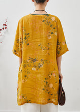 Load image into Gallery viewer, Chinese Style Yellow Tasseled Print Linen Dress Summer