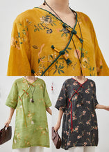 Load image into Gallery viewer, Chinese Style Yellow Tasseled Print Linen Dress Summer