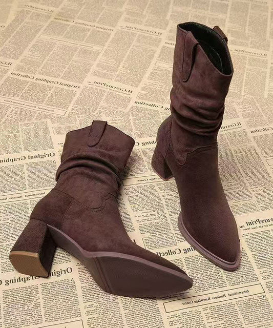 Chocolate Boots Chunky Faux Leather Classy Pointed Toe Boots