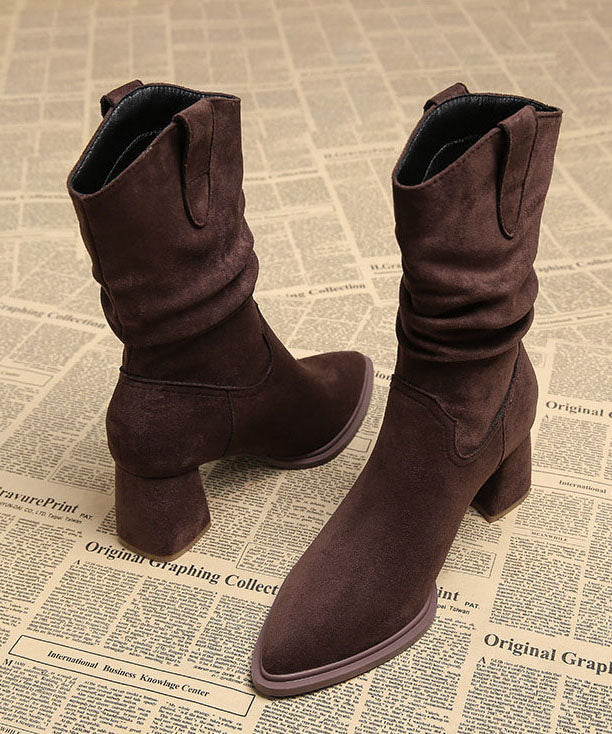 Chocolate Boots Chunky Faux Leather Classy Pointed Toe Boots