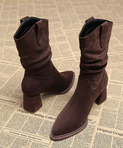 Chocolate Boots Chunky Faux Leather Classy Pointed Toe Boots