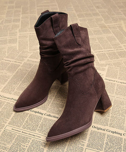 Chocolate Boots Chunky Faux Leather Classy Pointed Toe Boots