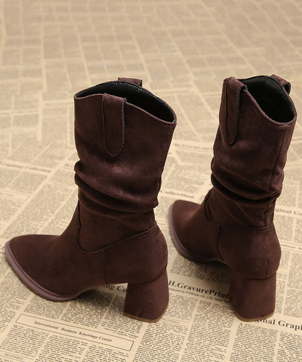 Chocolate Boots Chunky Faux Leather Classy Pointed Toe Boots